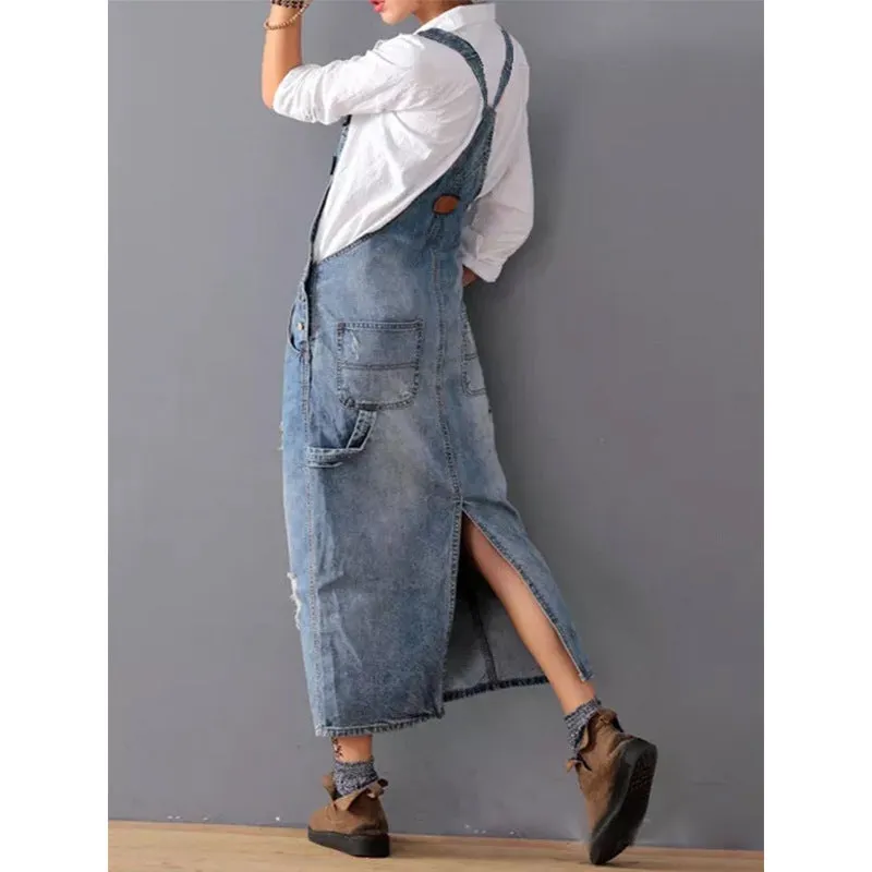 Ladies Denim Skirt Ripped Suspender Women Denim Skirt Suspender Skirt Women