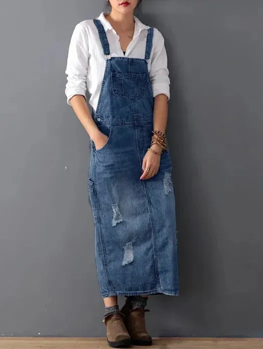 Ladies Denim Skirt Ripped Suspender Women Denim Skirt Suspender Skirt Women