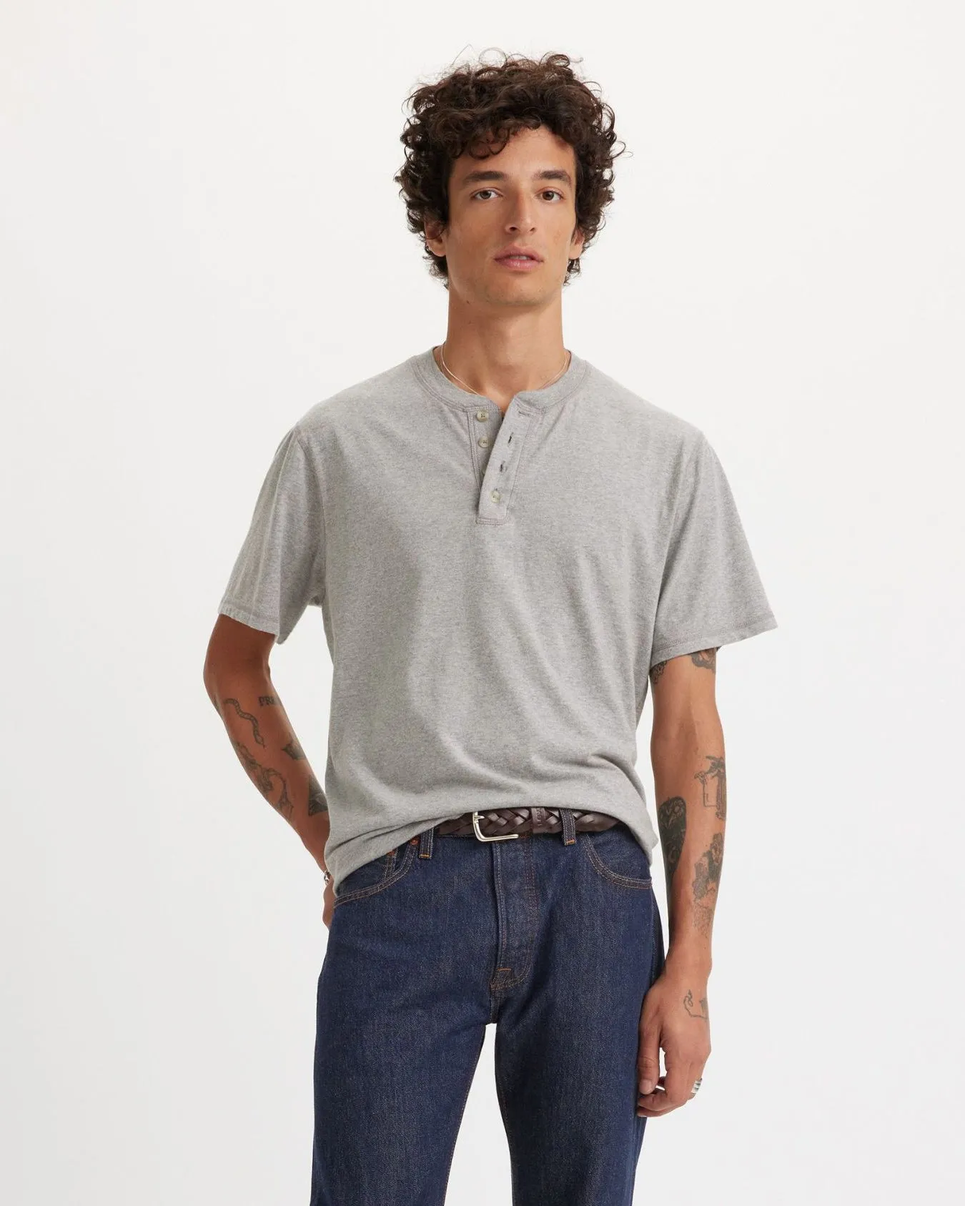 Levi's® S/S 4 Button Henley - Mid Tone Grey Heather