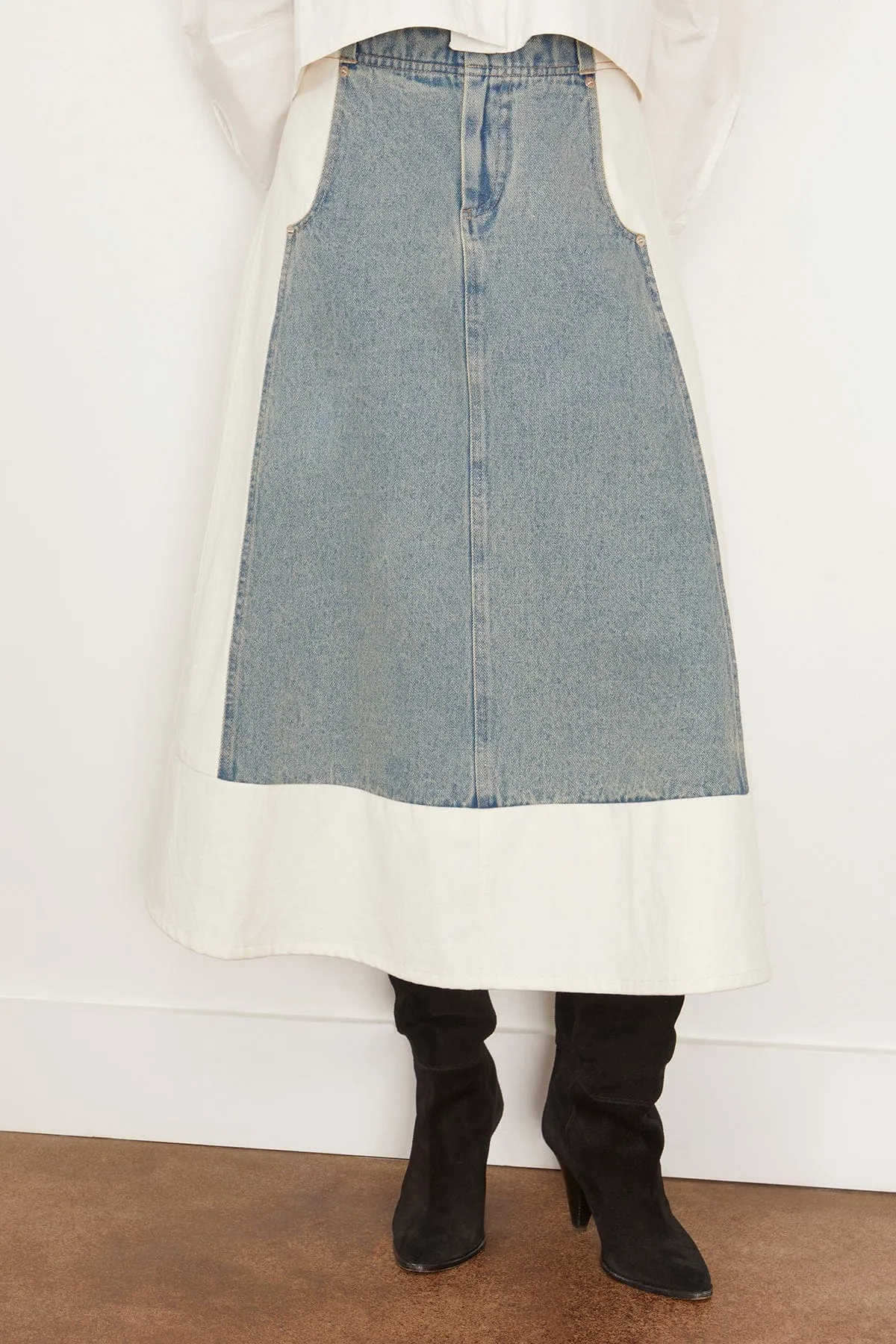 Liam Pieced Denim Skirt in Blue