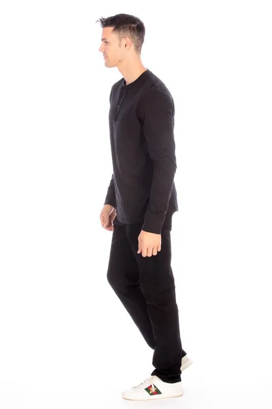 LONG SLEEVE HENLEY BLACK