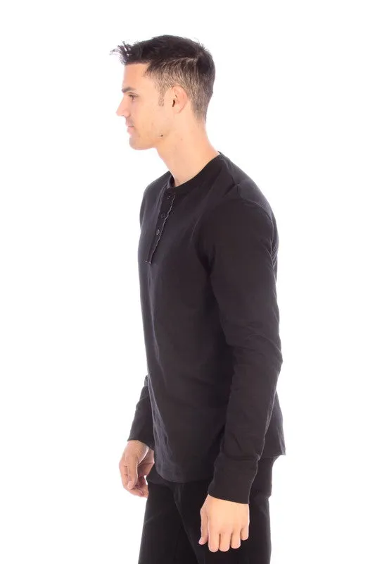 LONG SLEEVE HENLEY BLACK