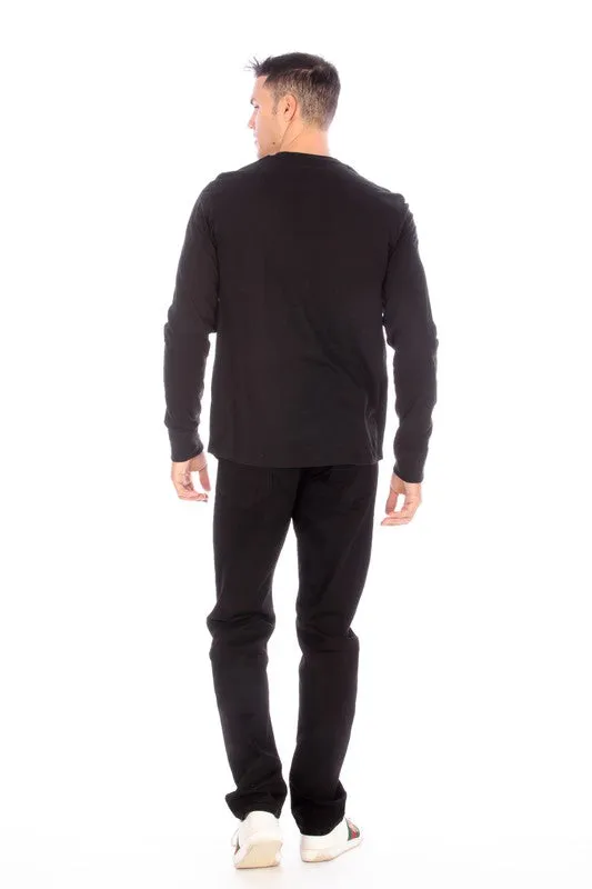 LONG SLEEVE HENLEY BLACK