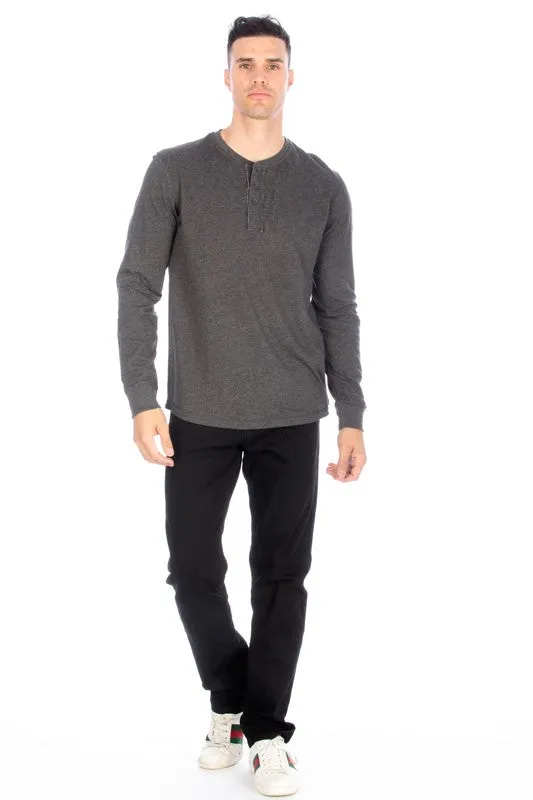 LONG SLEEVE HENLEY CHARCOAL