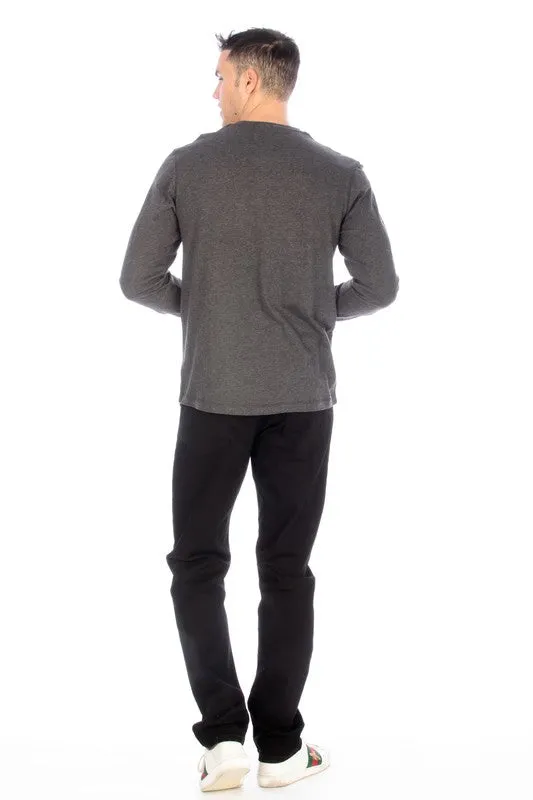 LONG SLEEVE HENLEY CHARCOAL