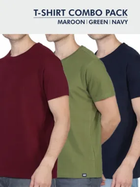 MEN'S MAROON/GREEN/NAVY SOLID SLIM FIT T.SHIRT