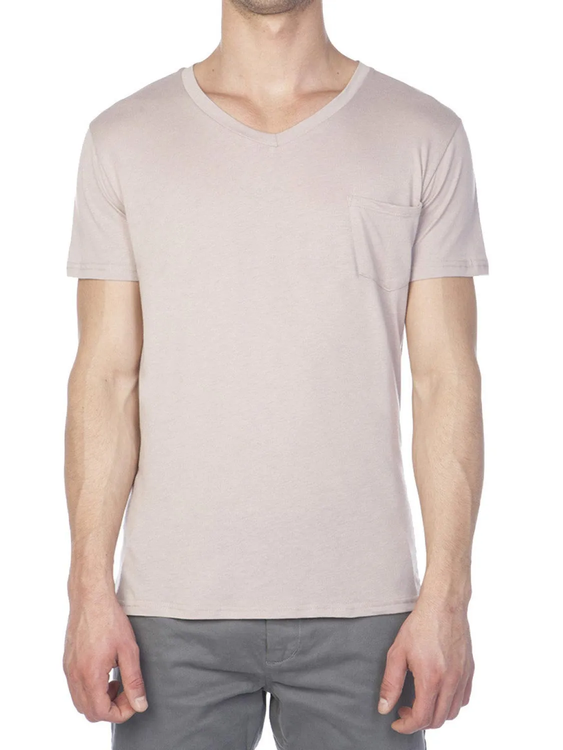 Modal Blend V-neck Pocket T-shirt Powder