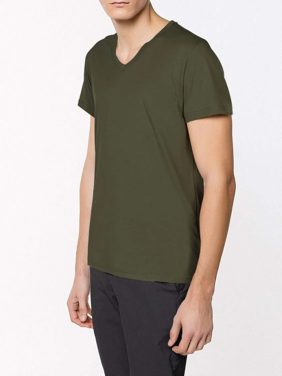 Modal Blend V-neck T-shirt Khaki