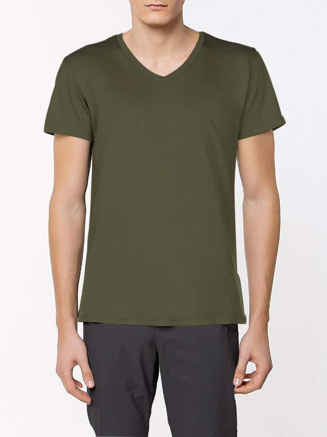 Modal Blend V-neck T-shirt Khaki