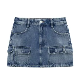 Multi-Pocket Denim Skirt