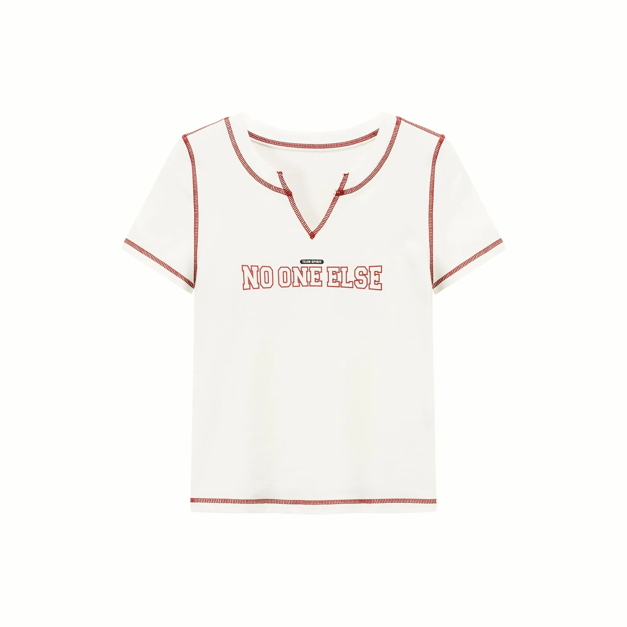 Noe Lettering V Neck Stitch Short Sleeve T-Shirt