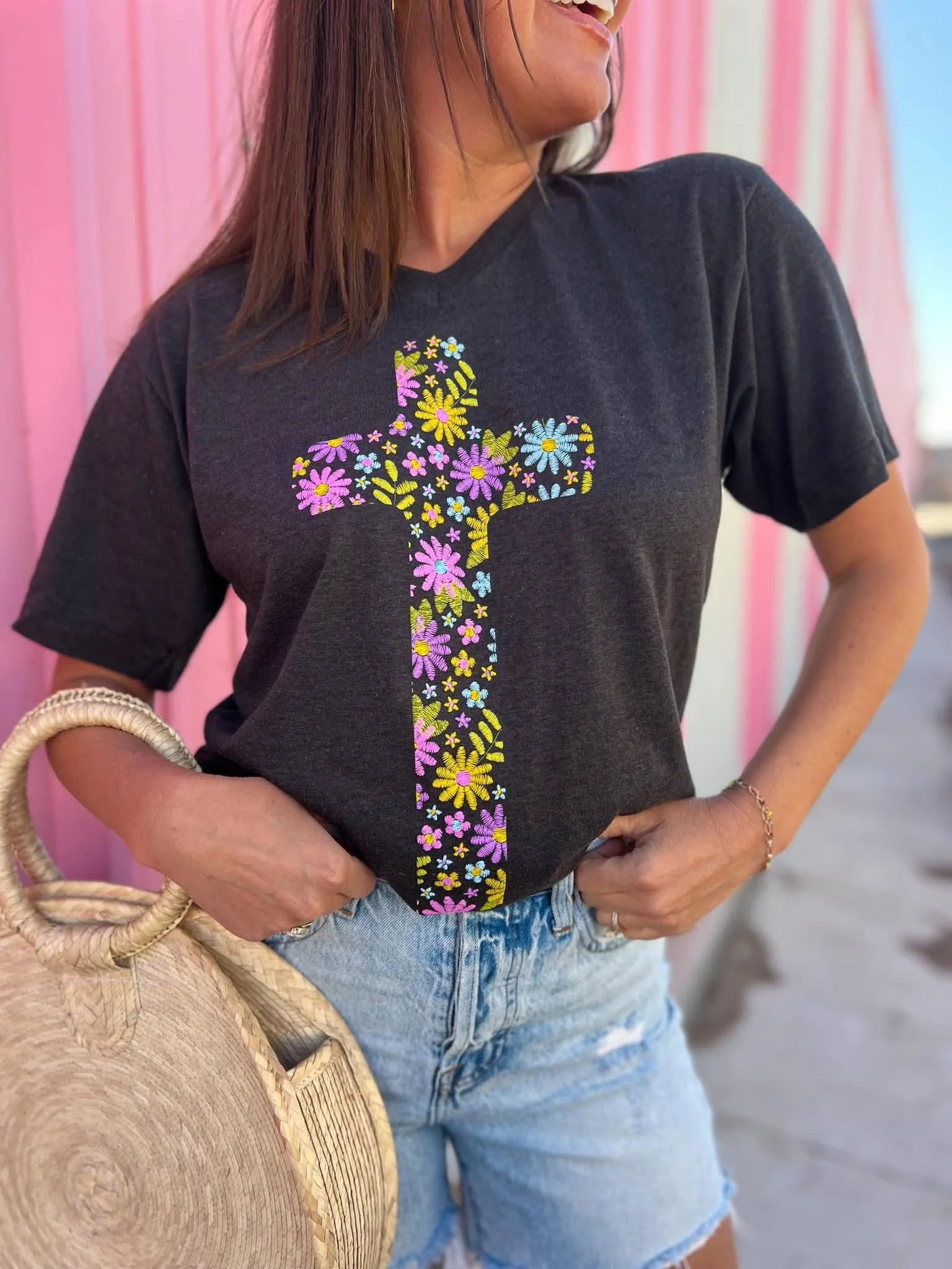 OLIVER & OTIS EMBROIDERY STITCH CROSS TEE