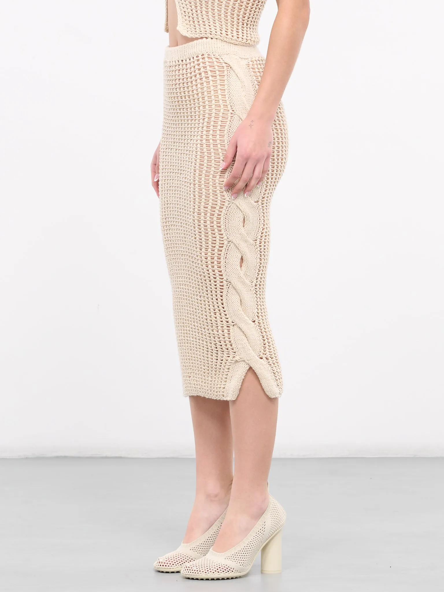 Open Knit Midi Skirt (KNIT-12-BEIGE)