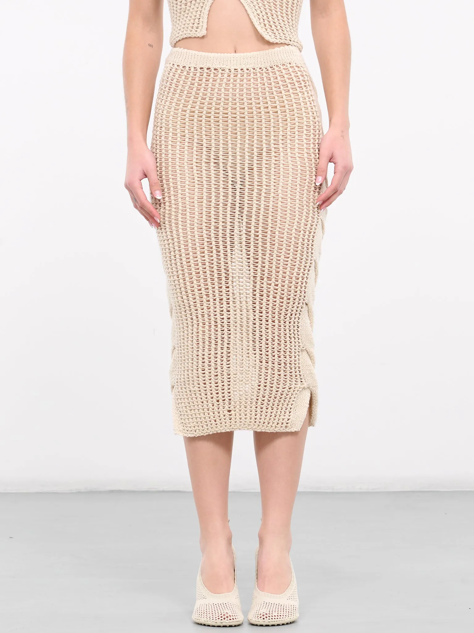 Open Knit Midi Skirt (KNIT-12-BEIGE)