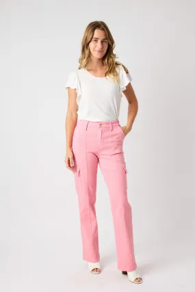 Pink Dyed High Waist Cargo Straight Denim