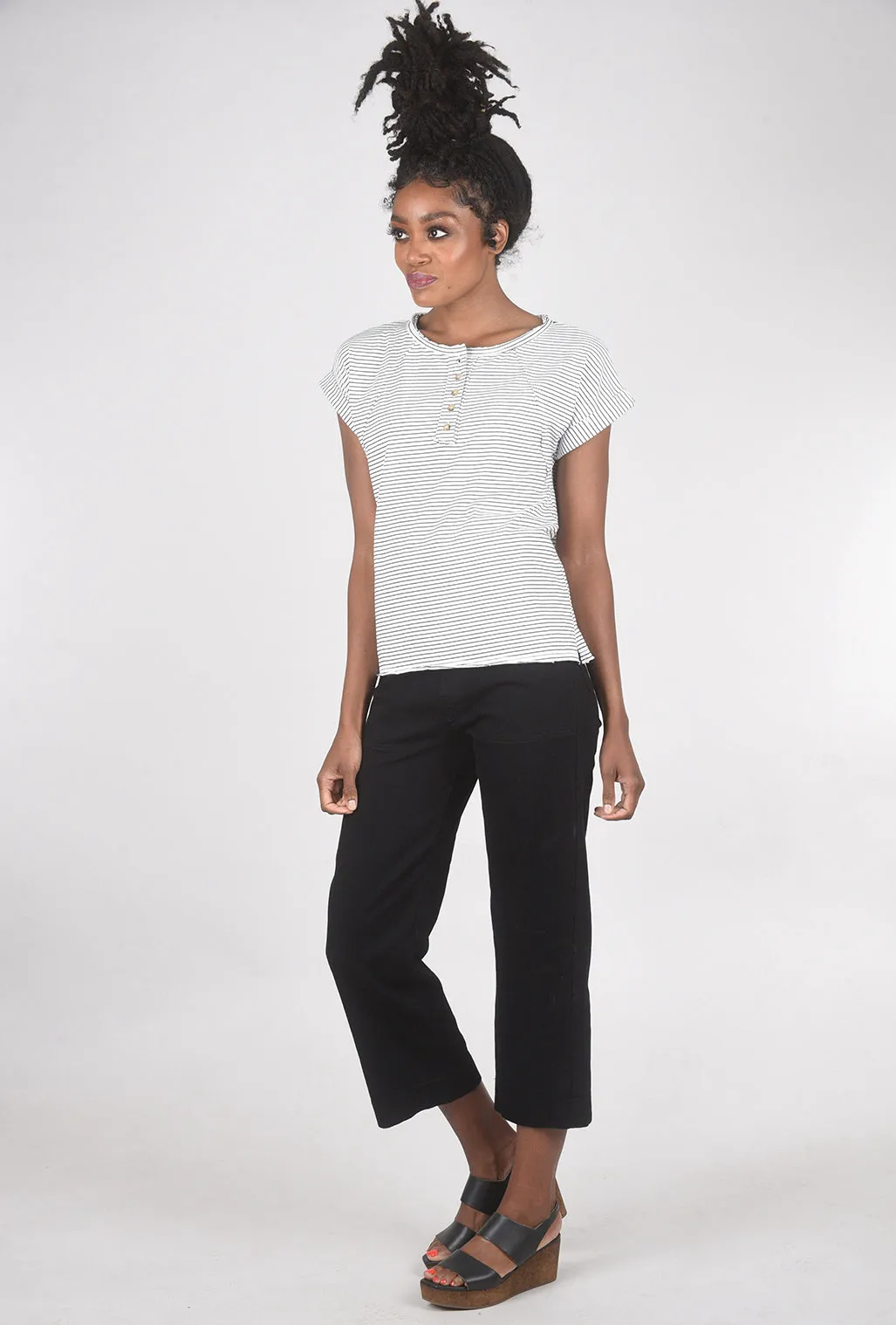 Pinstripe Henley Top, White