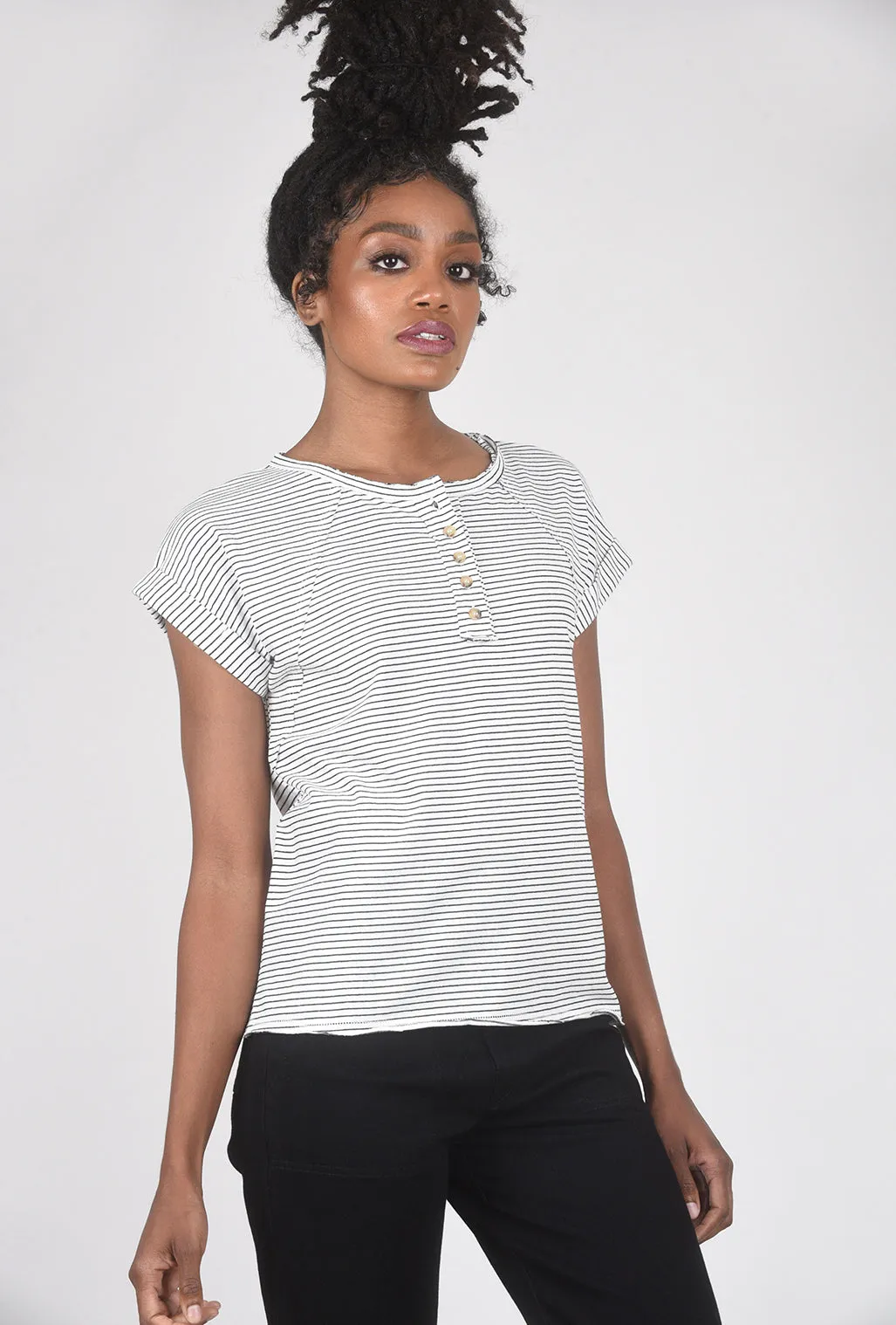 Pinstripe Henley Top, White