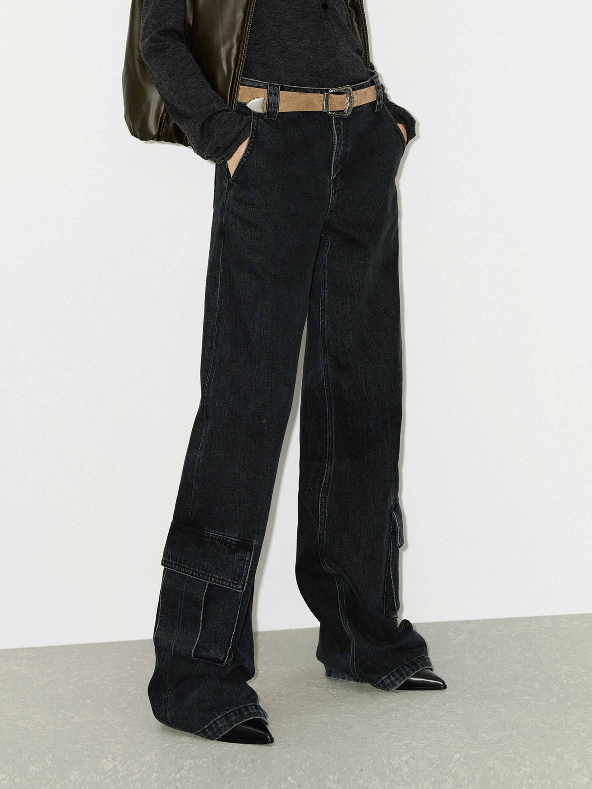 Relaxed Straight Cargo Jeans