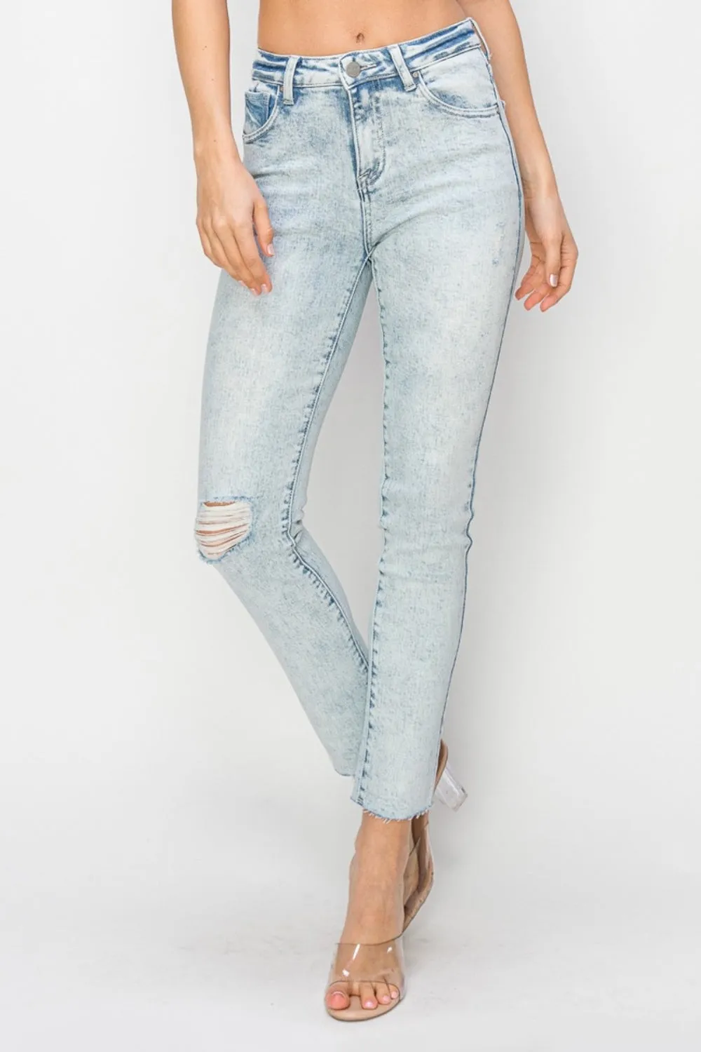 Risen High Rise Distressed Skinny Jeans