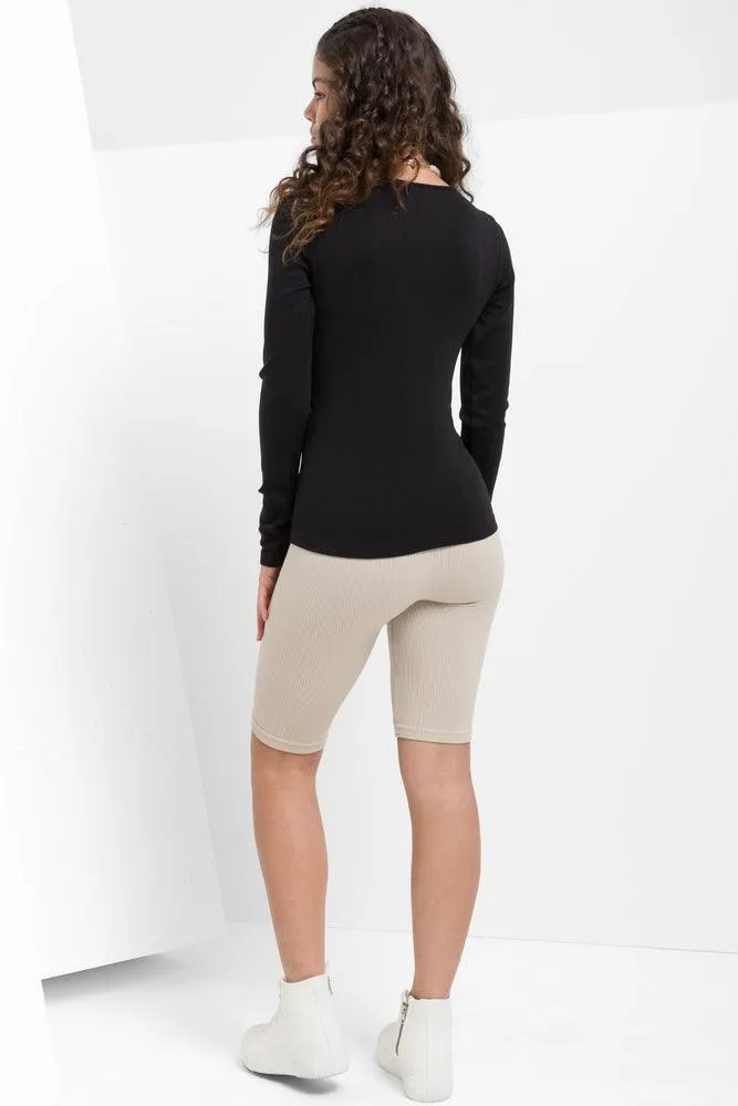 Seamless Crew Neck Long Sleeve T-Shirt Black