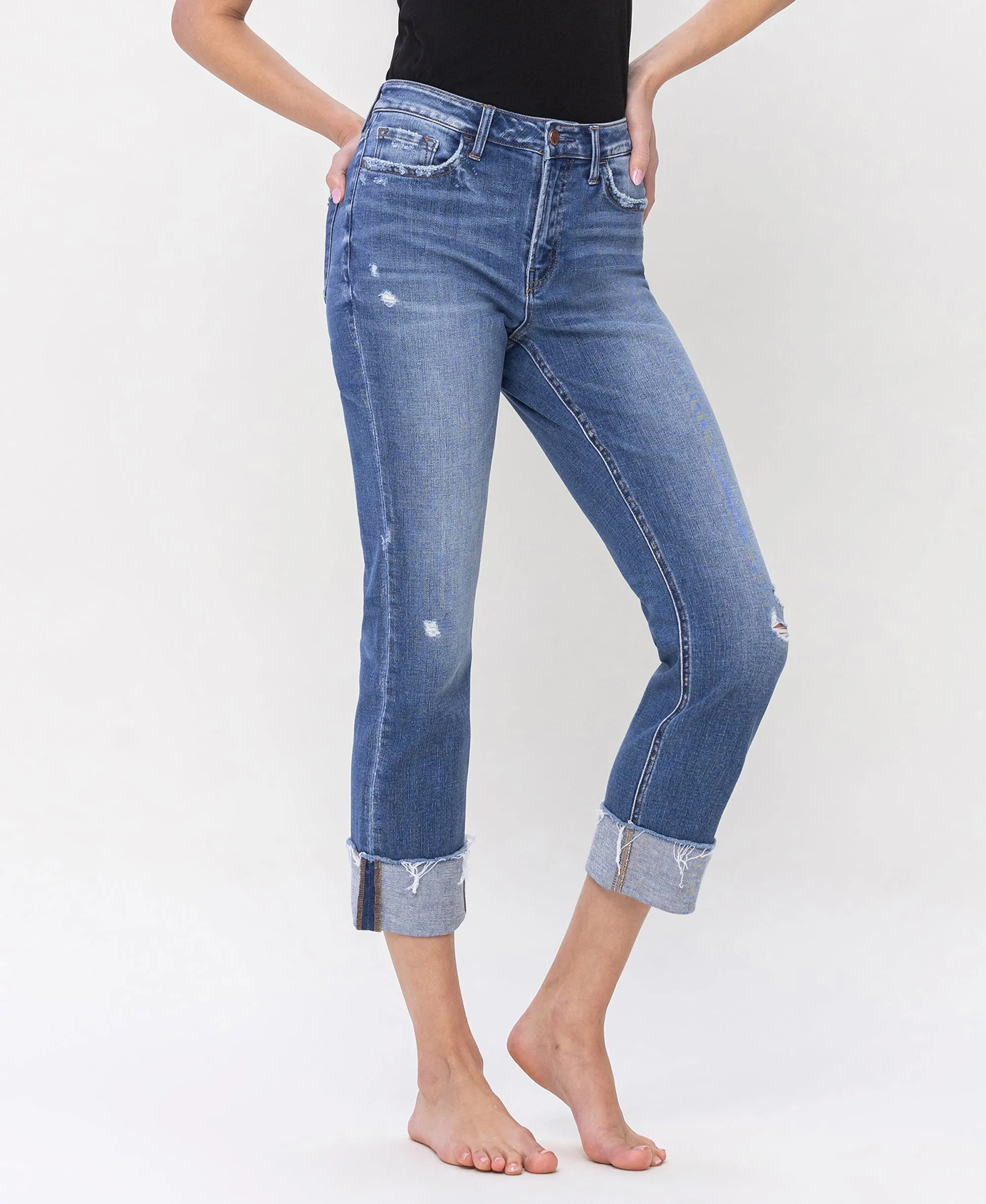 Sensible - High Rise Cuffed Straight Jeans