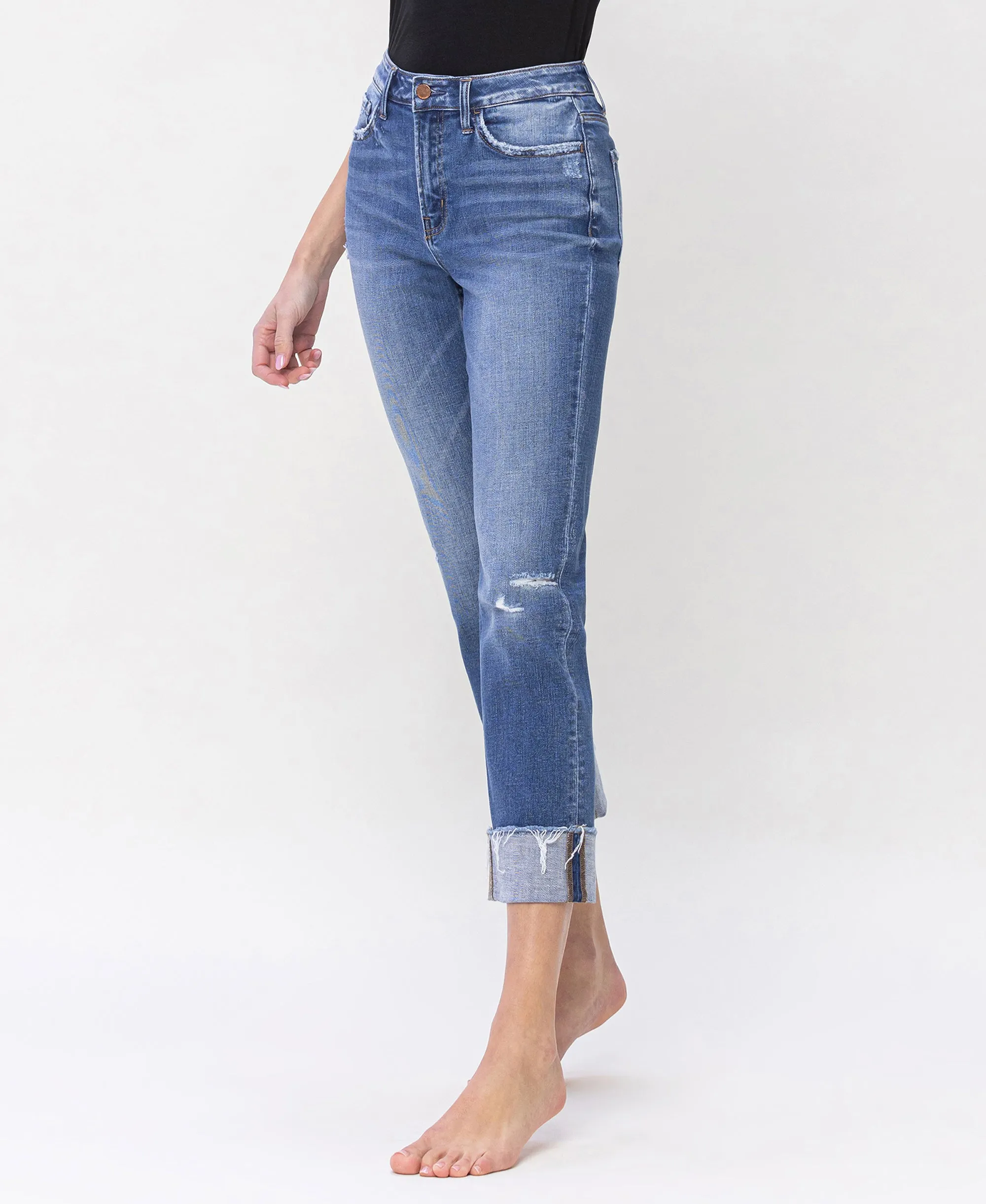 Sensible - High Rise Cuffed Straight Jeans