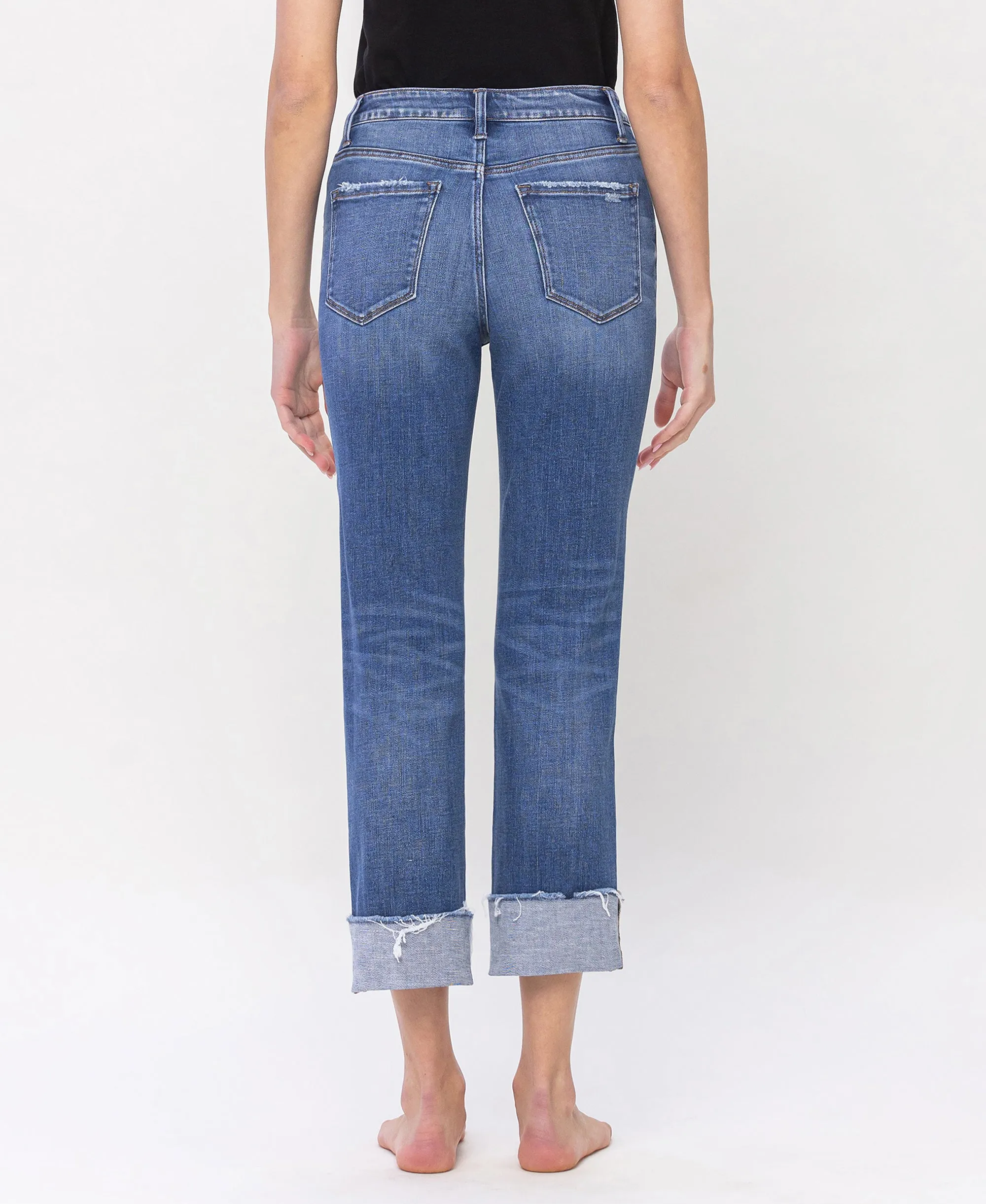 Sensible - High Rise Cuffed Straight Jeans