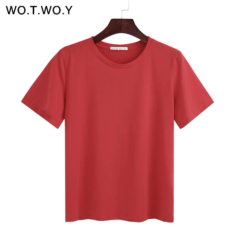 Simple V-Neck Cotton Knit T-Shirt for Women