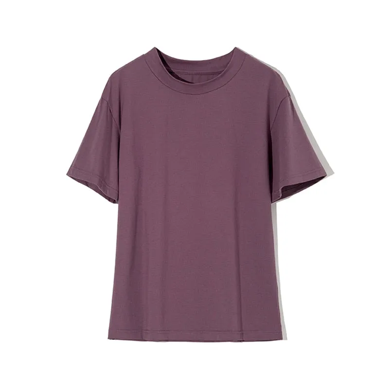 Simple V-Neck Cotton Knit T-Shirt for Women