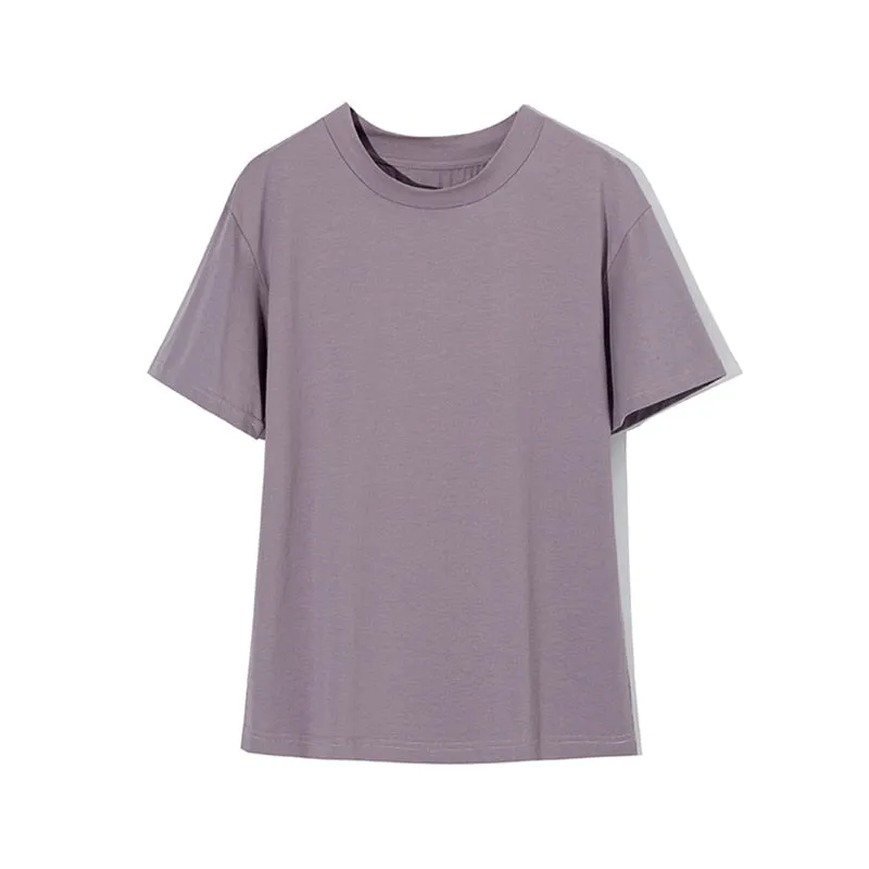 Simple V-Neck Cotton Knit T-Shirt for Women