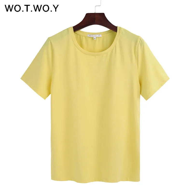 Simple V-Neck Cotton Knit T-Shirt for Women