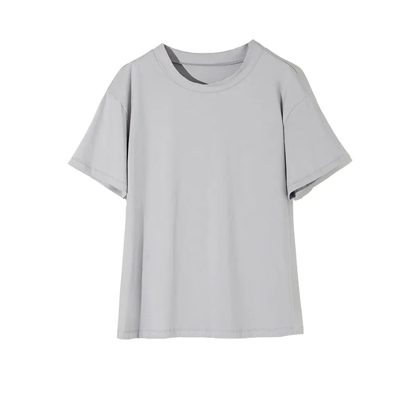 Simple V-Neck Cotton Knit T-Shirt for Women