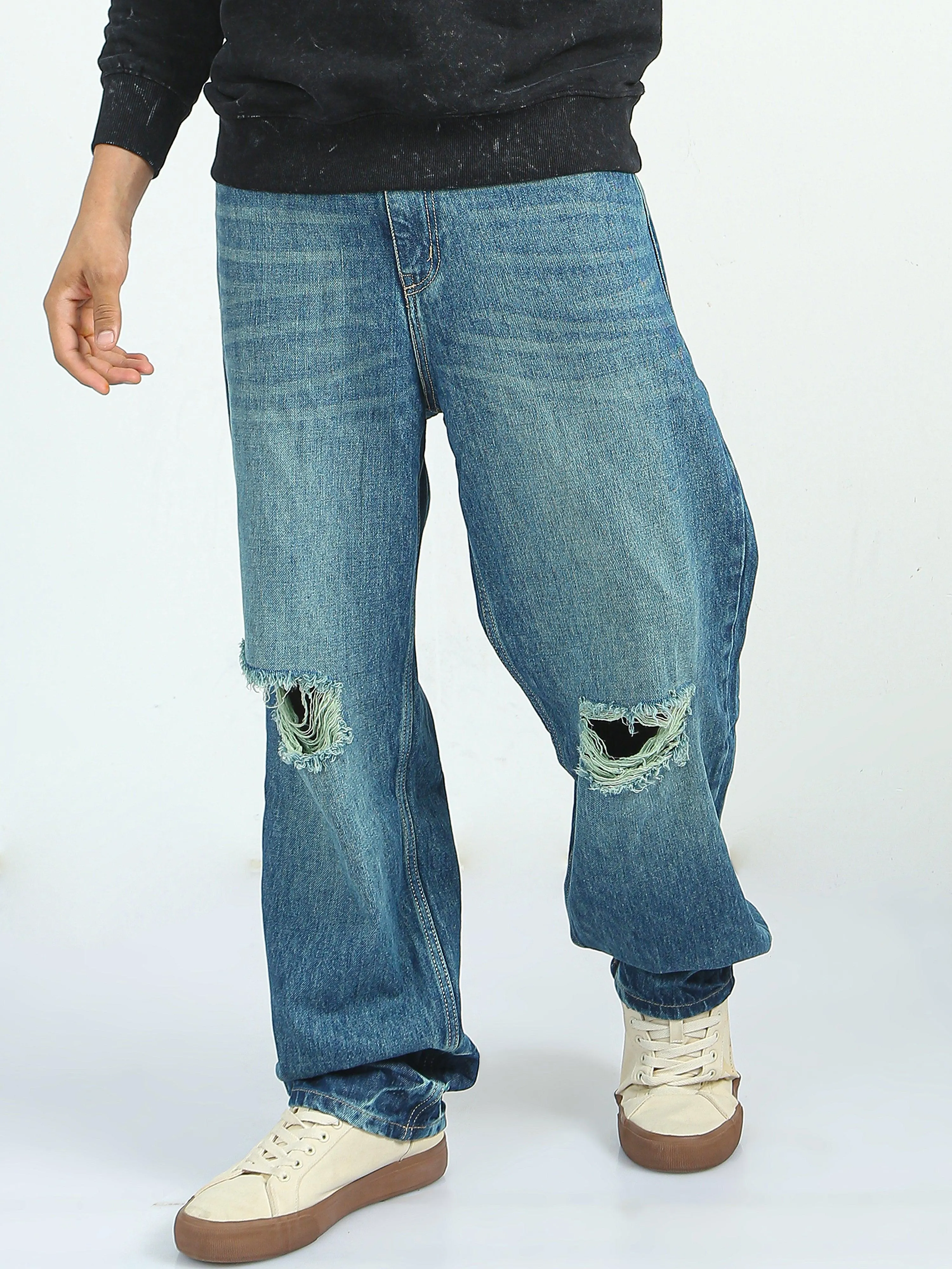 Sky Relaxed Fit Distressed Jean Blue