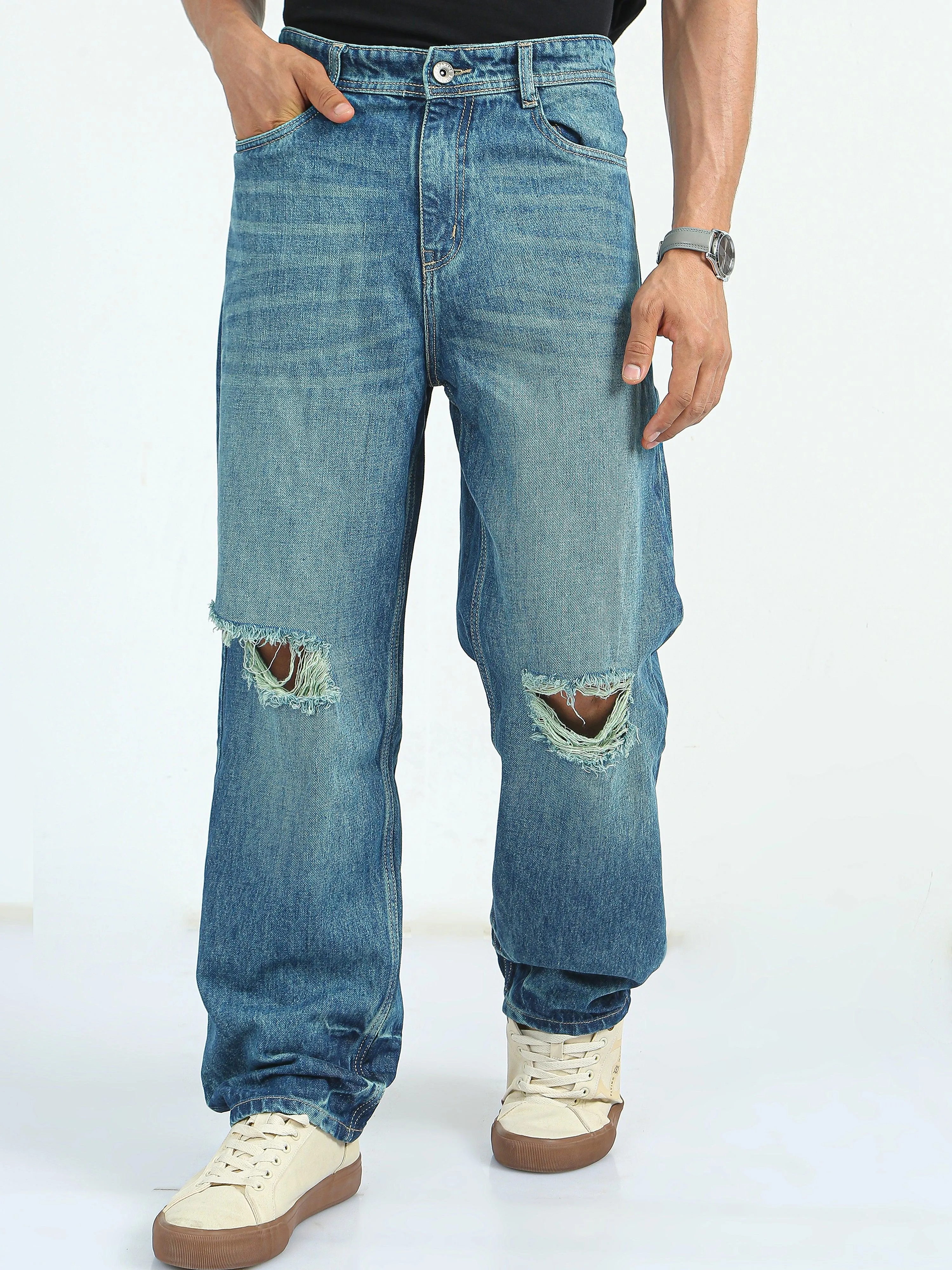 Sky Relaxed Fit Distressed Jean Blue