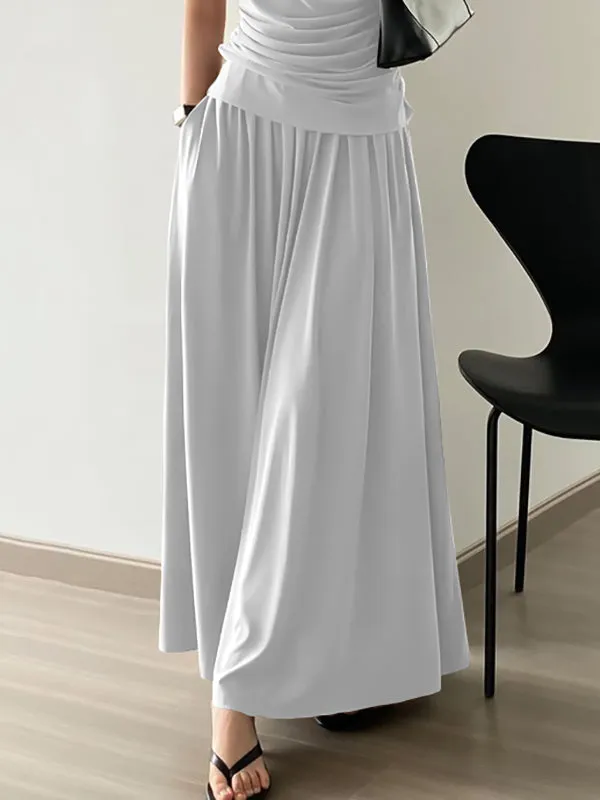 Solid Color High Waisted Loose Skirts Bottoms