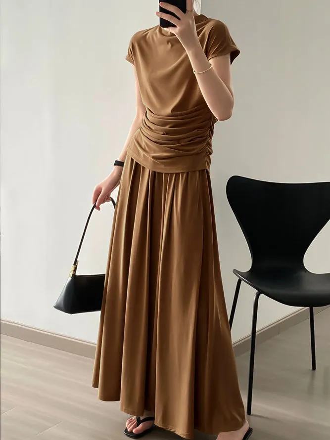 Solid Color High Waisted Loose Skirts Bottoms