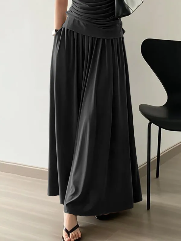 Solid Color High Waisted Loose Skirts Bottoms