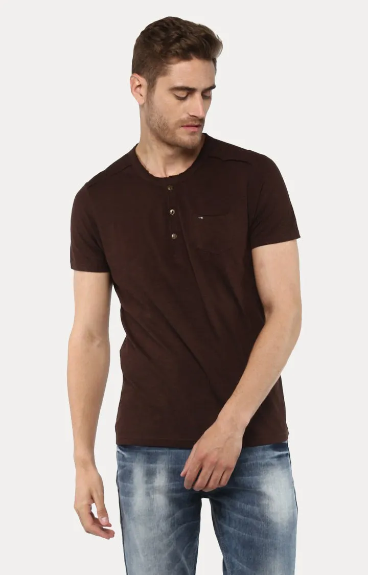 Spykar Brown Solid Slim Fit Men T-Shirts