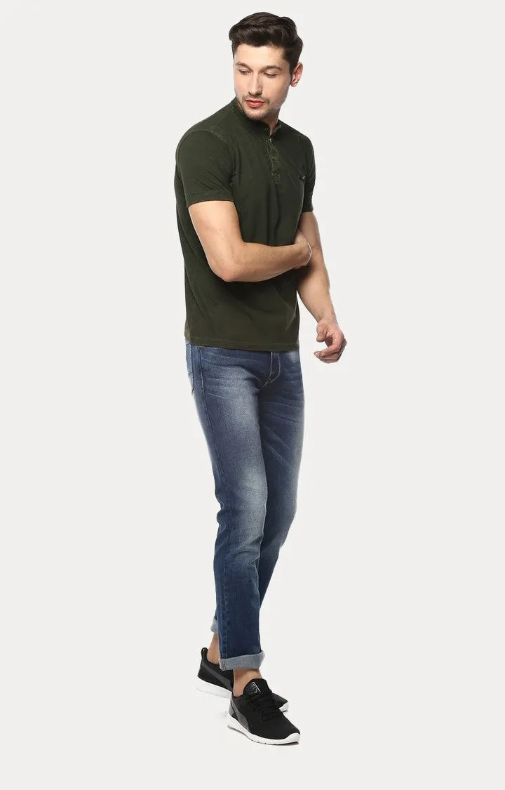 Spykar Green Solid Slim Fit Men T-Shirts