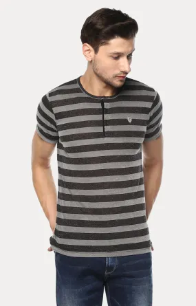 Spykar Grey Striped Slim Fit Men T-Shirts