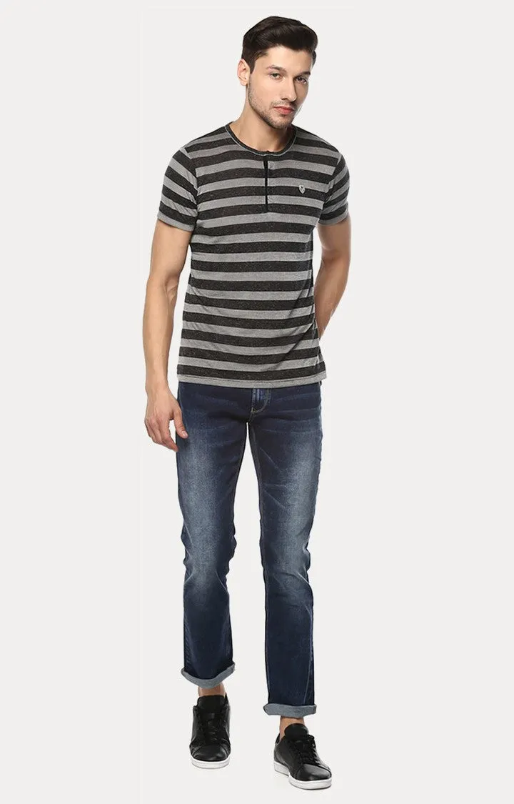 Spykar Grey Striped Slim Fit Men T-Shirts