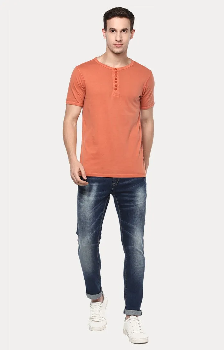 Spykar Orange Solid Slim Fit Men T-Shirts