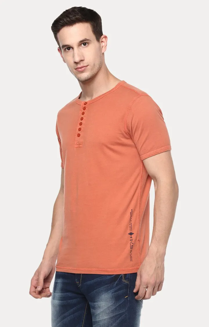 Spykar Orange Solid Slim Fit Men T-Shirts