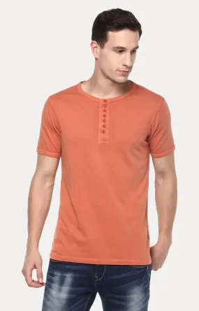 Spykar Orange Solid Slim Fit Men T-Shirts