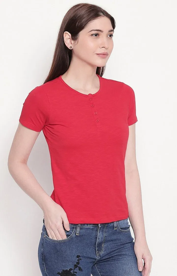 Spykar Women Red Viscose Slim Fit M and arin T-Shirts