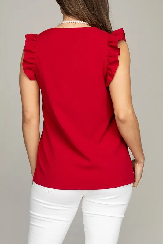 V neck ruffle sleeve Tee shirt