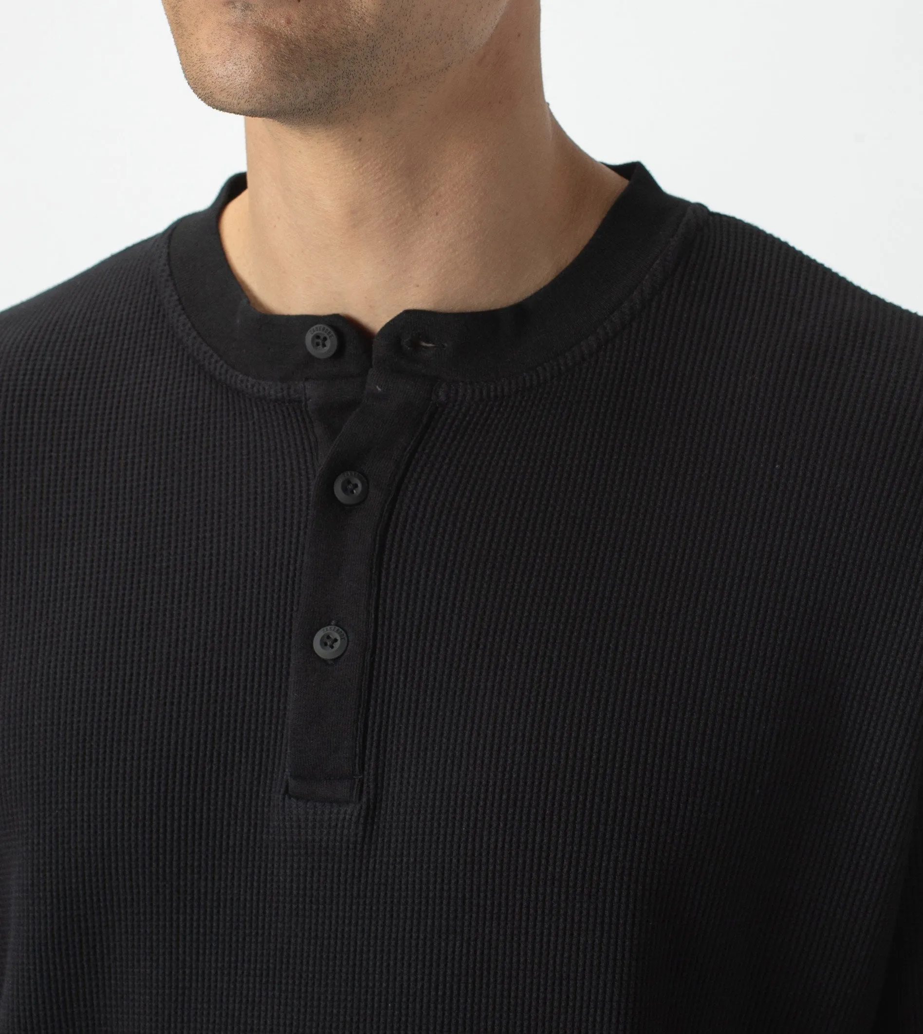 Waffle Henley LS Tee Black