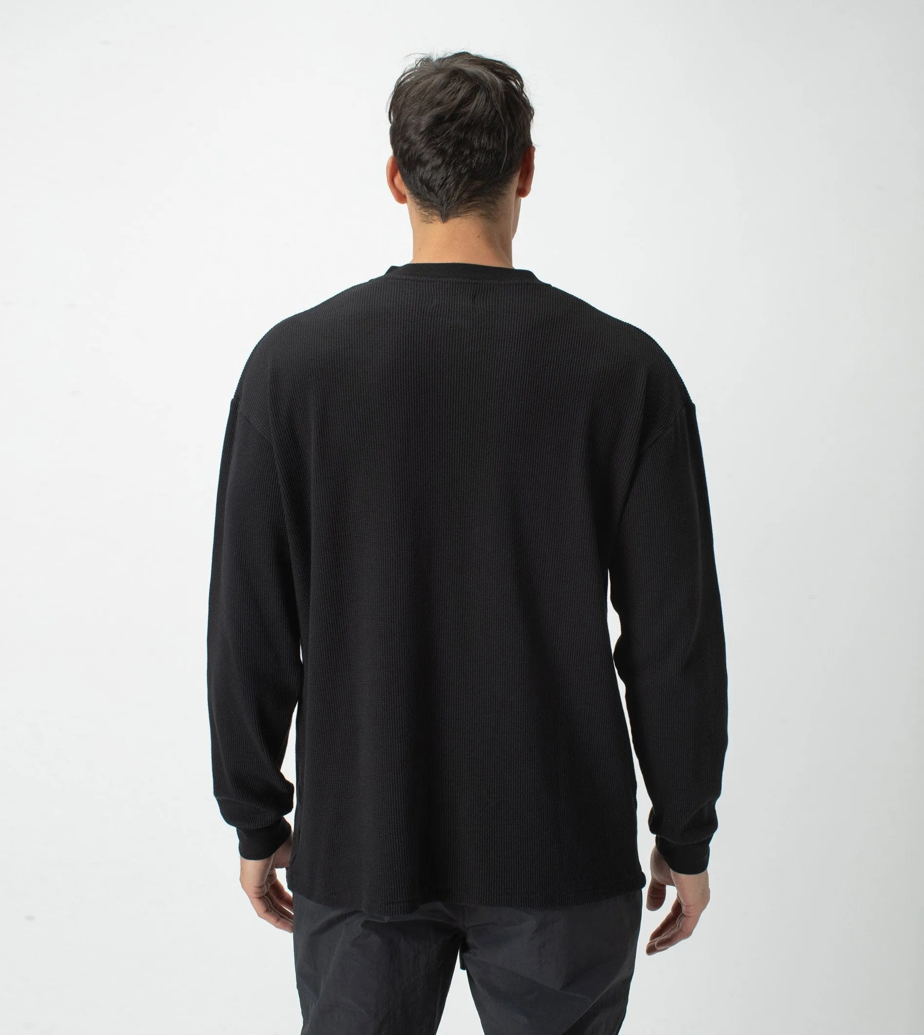 Waffle Henley LS Tee Black