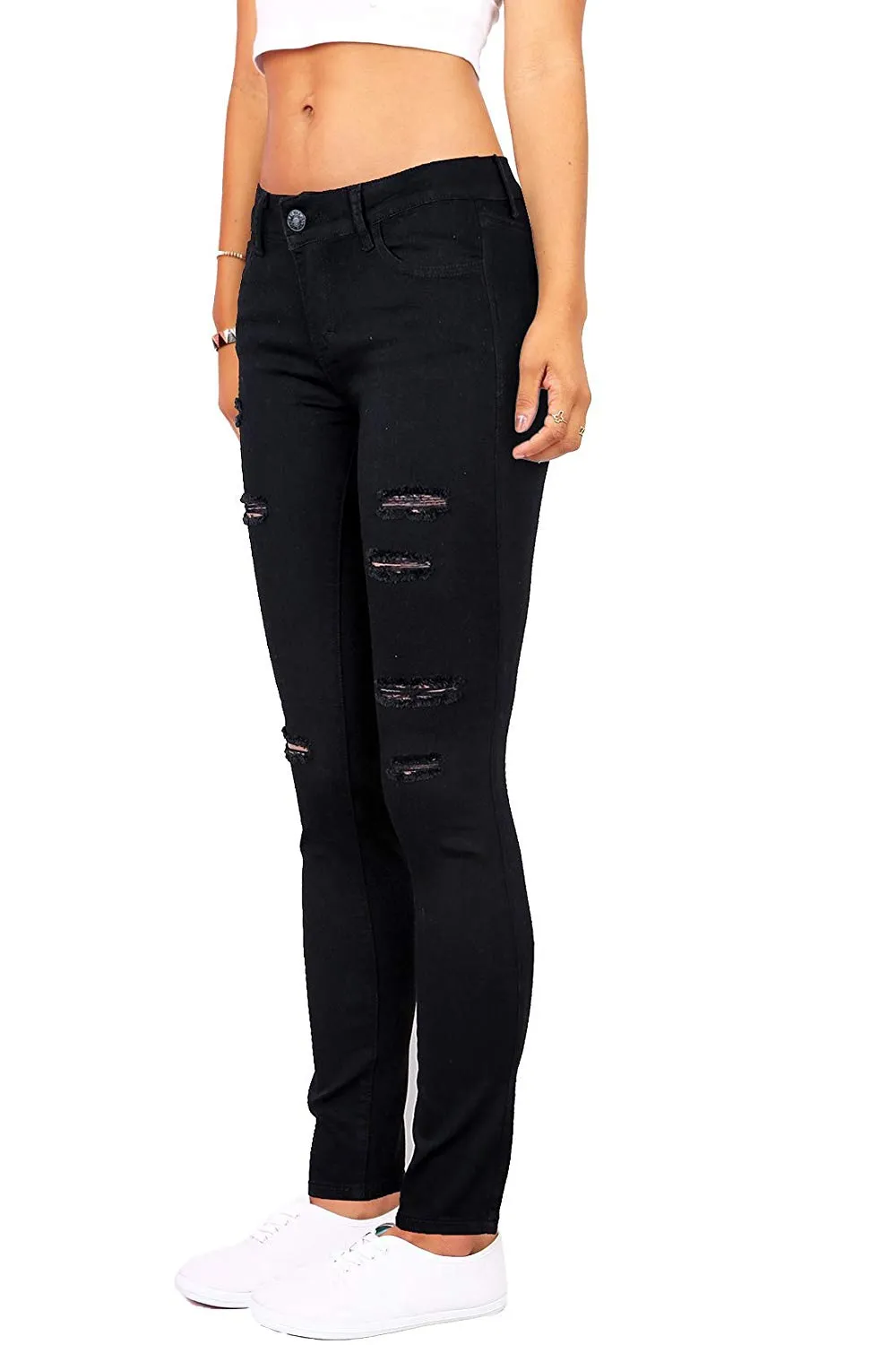 Wax Women's Slashed Destruction Mid-Rise Skinny Jean