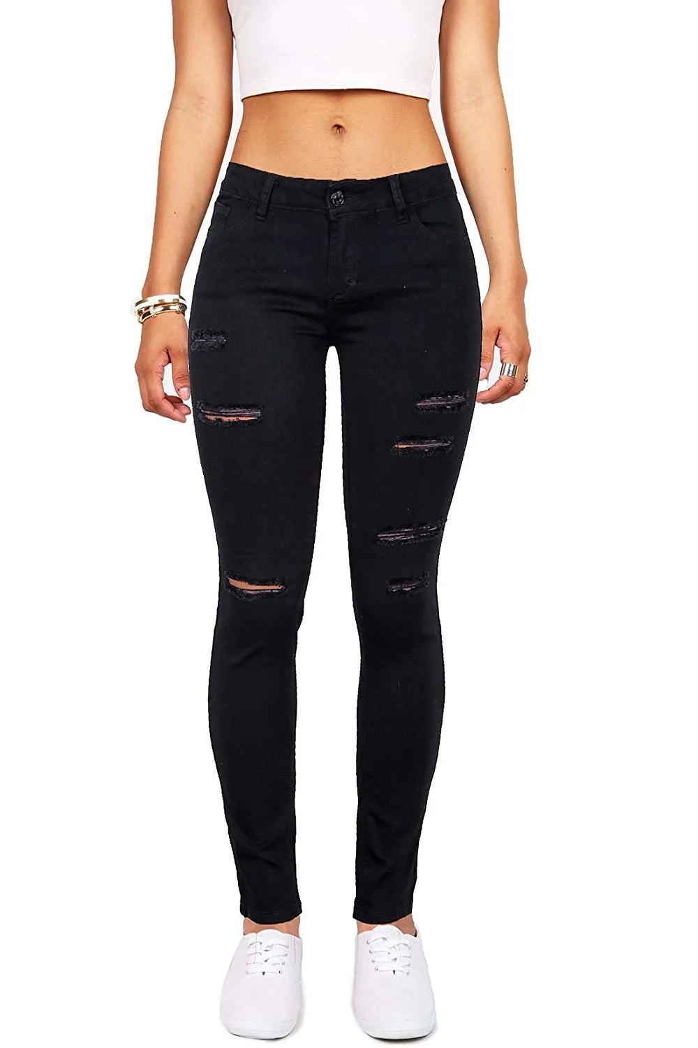 Wax Women's Slashed Destruction Mid-Rise Skinny Jean